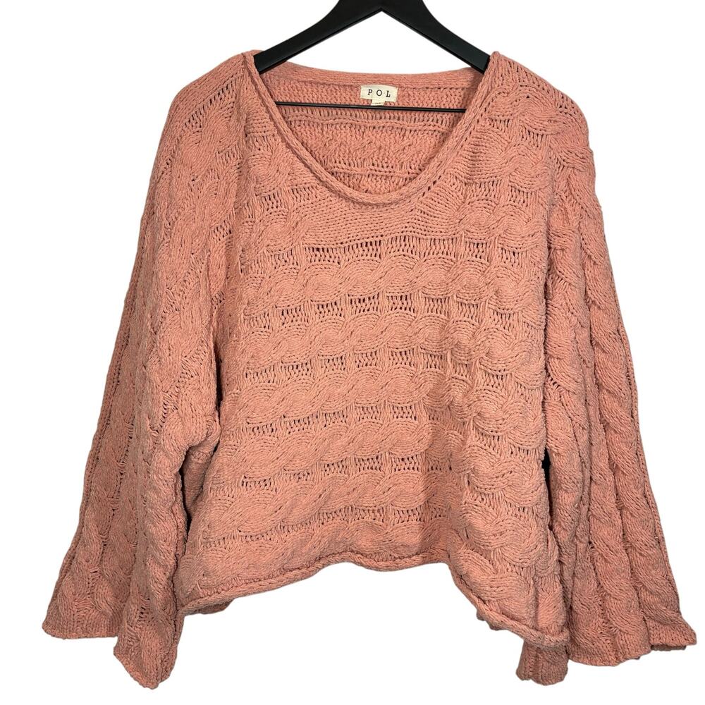 POL Sweater Cable Knit Oversized Pullover Peach Pink Womens Size Medium